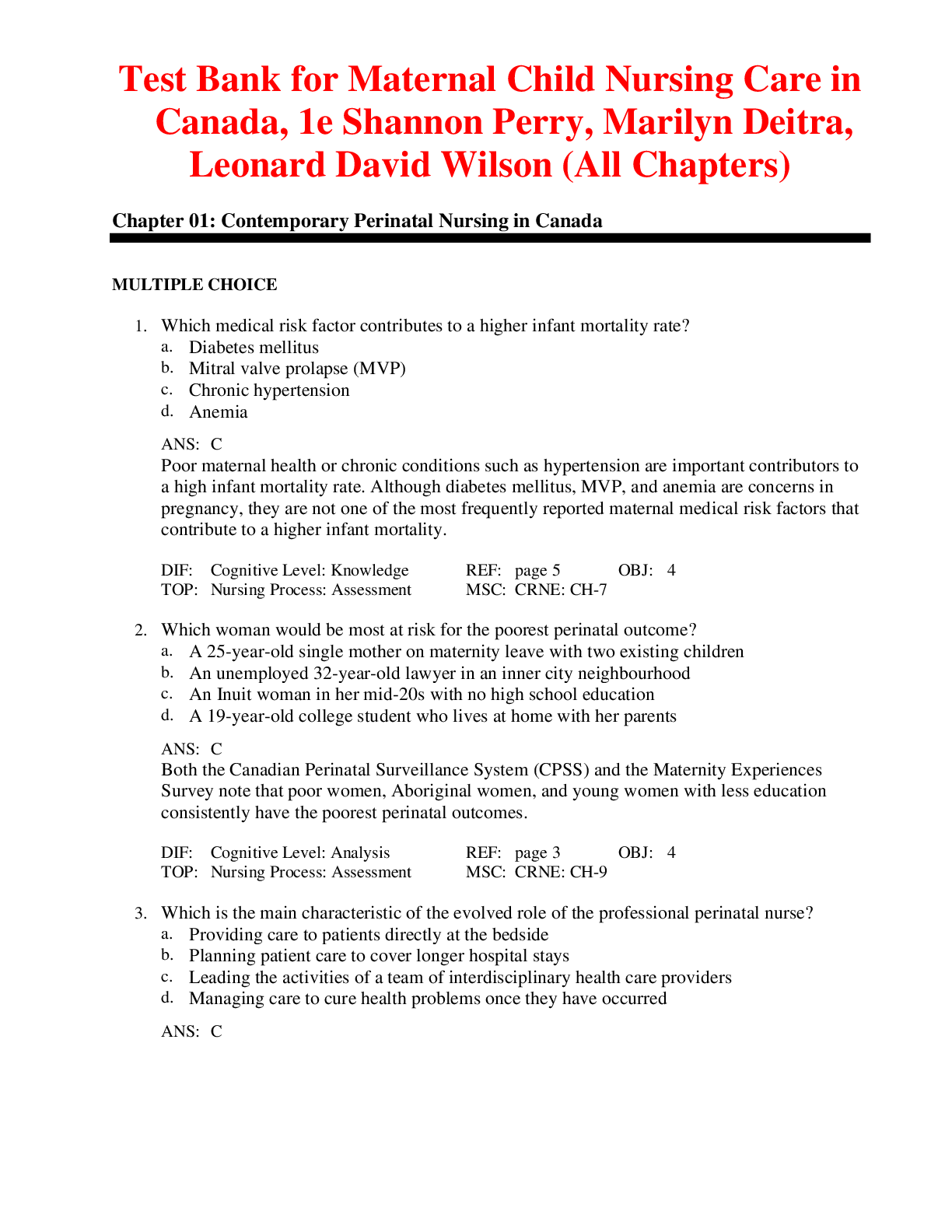 Preview of Maternal Child Nursing Care in Canada, 1e Shannon Perry, Marilyn Deitra, Leonard David Wil